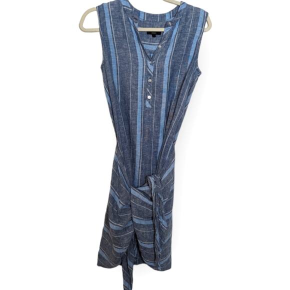 Drew Linen Blend Blue Striped Sheath Style Mini Dress Size Small - Picture 1 of 7